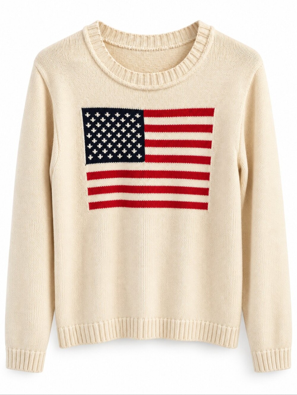 American Flag Cream Knit Crewneck Sweater 50 Stars Americana, M, See Notes!!